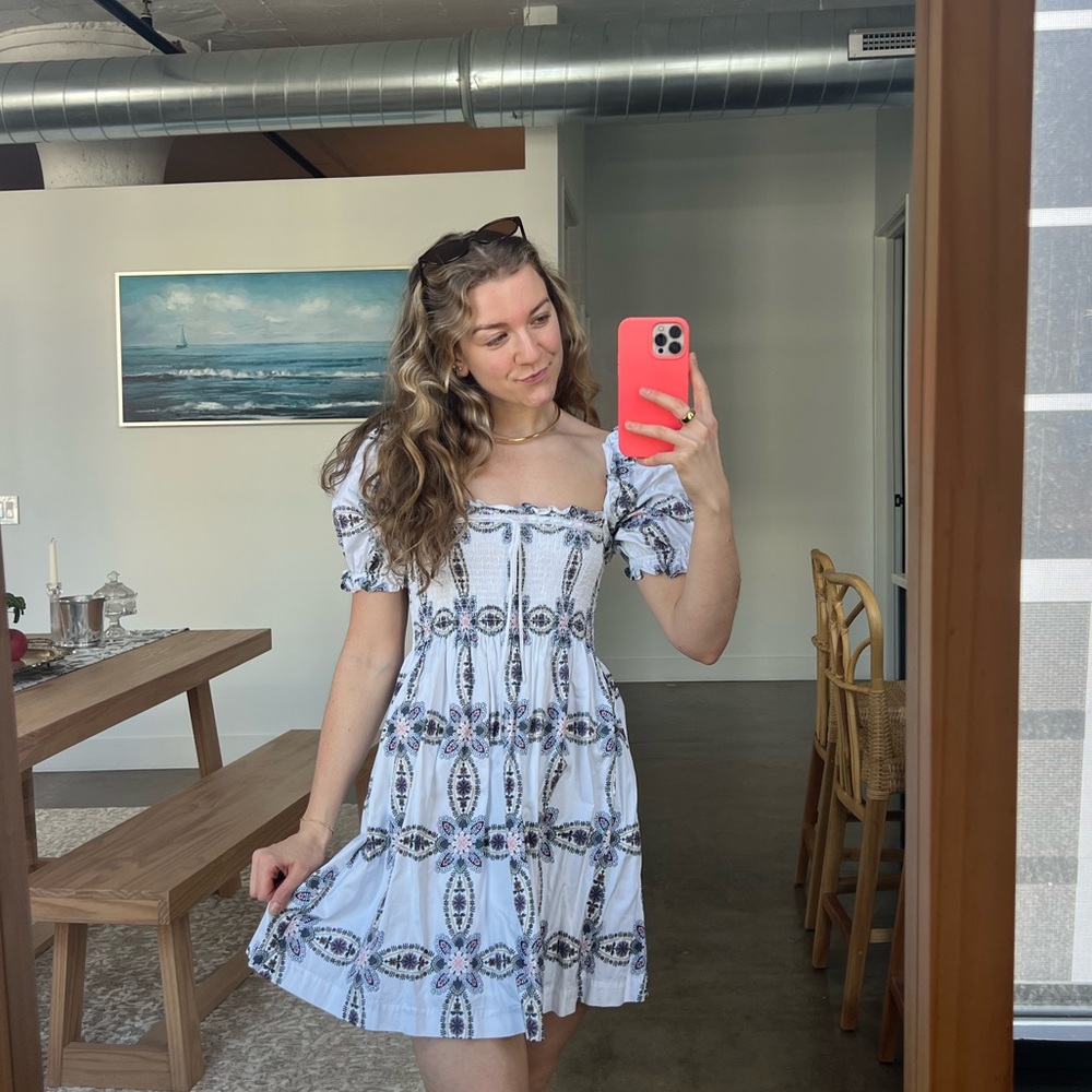 Hill House Scarlett White and Blue Mini Dress
